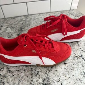 Puma Red and White Suede Sneakers